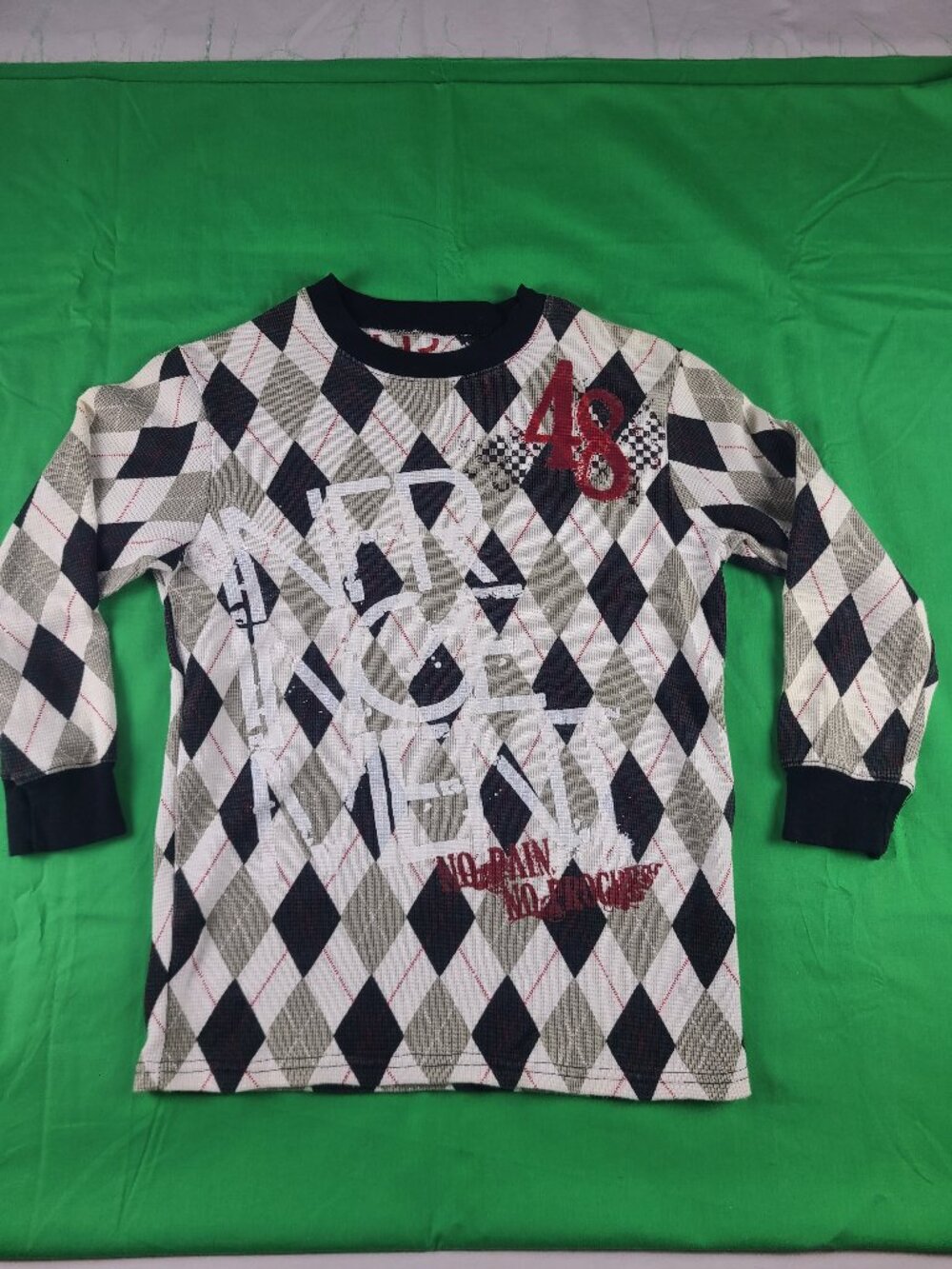 Long Sleeve Waffle Knit Shirt Boys M Black & White